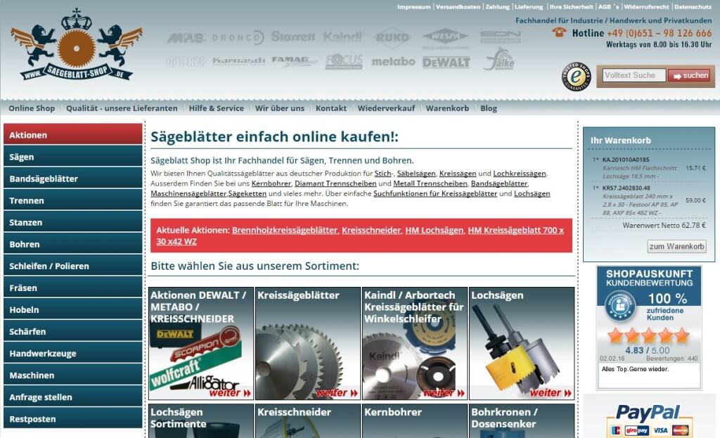 Sägeblatt-Shop Startseite